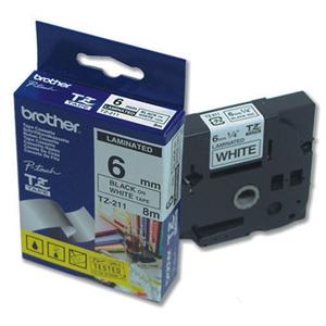 Brother - TZe-211, bílá / černá (6mm, laminovaná)