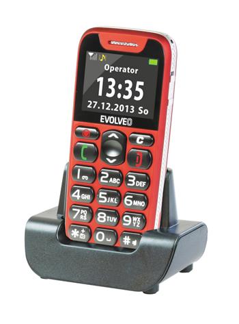 EVOLVEO EasyPhone, mobilní telefon pro seniory s nabíjecím stojánkem (červená barva), snadné ovládání