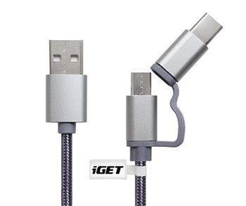 iGET CABLE G2V1 - Univerzální datový a nabíjecí kabel s konektory USB-C a microUSB, 2A rychlonabíjení