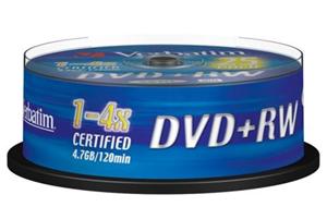 VERBATIM DVD+RW SERL 4,7GB, 4x, spindle 25 ks